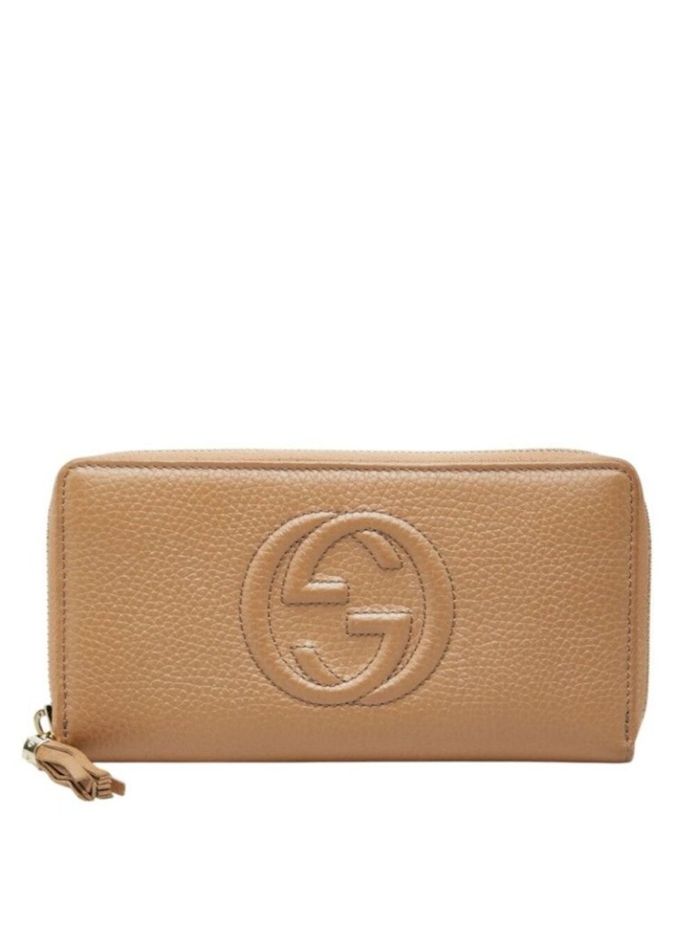 Gucci Interlocking G Soho Round Zip Wallet Tassel Beige Leather